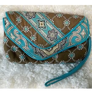 Vera Bradley Paisley Wristlet Wallet in Teal Brown